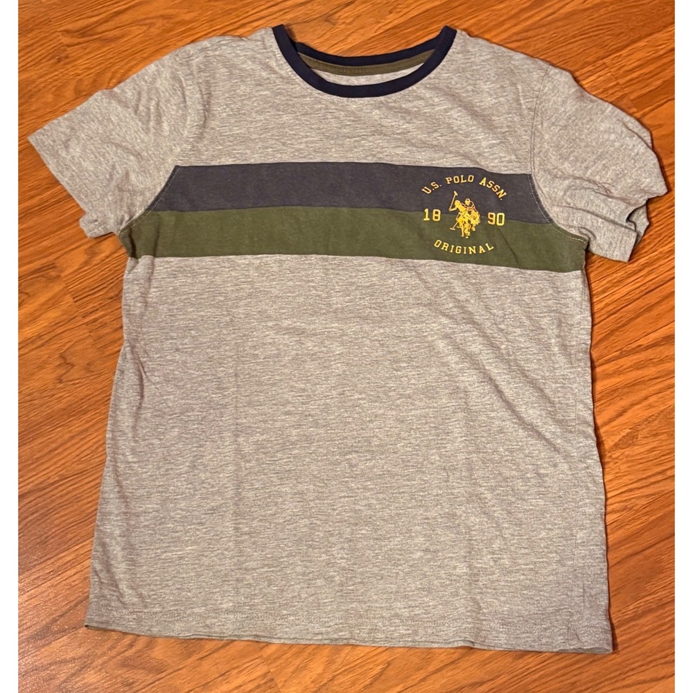 U.S. Polo Assn. T-Shirt Boys XL 14-16‎ Grey Good Striped Logo Graphic Tee